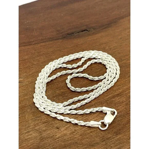 Sterling Silver Rope Necklace 20'' Chain 1.85mm Wide Unisex Jewelry - Picture 2 of 12